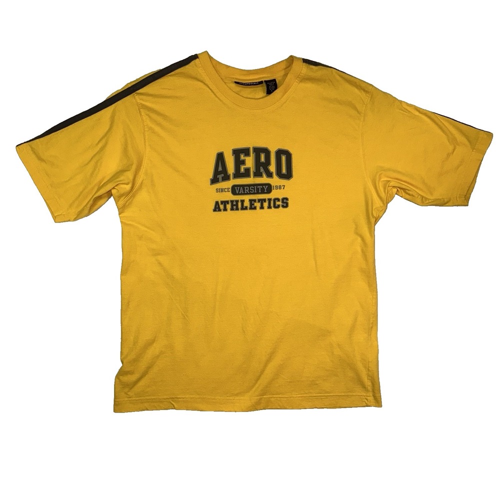 VTG Y2K Aeropostale‎ Yellow Graphic Tee Shirt XL Classic Casual Cotton Athletics